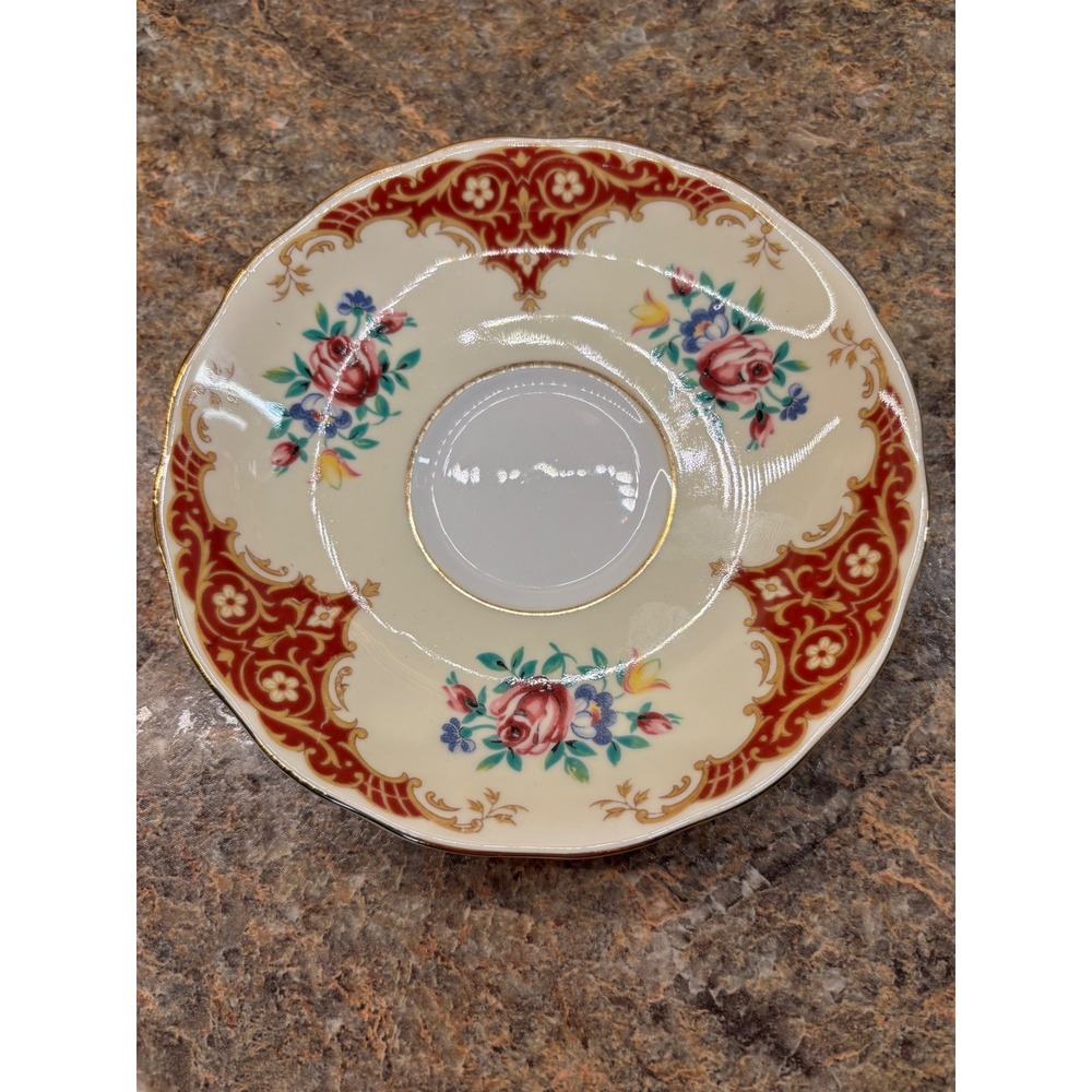 Colclough Bone China Saucer Red Floral Rose Gold Trim Made in England Vintage